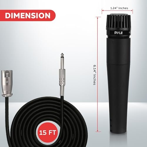 Pyle Professional Dynamic Microphone - 4-Pack Unidirectional Handheld Moving Coil Mic with Built-in Pop Filter, 15 ft. XLR Audio Cable, Ideal for Stage, Karaoke & Studio Performances