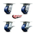 thumbnail image 2 of 4 Inch Solid Poly Swivel Caster Set with Ball Bearings 2 Brakes Service Caster, 2 of 2