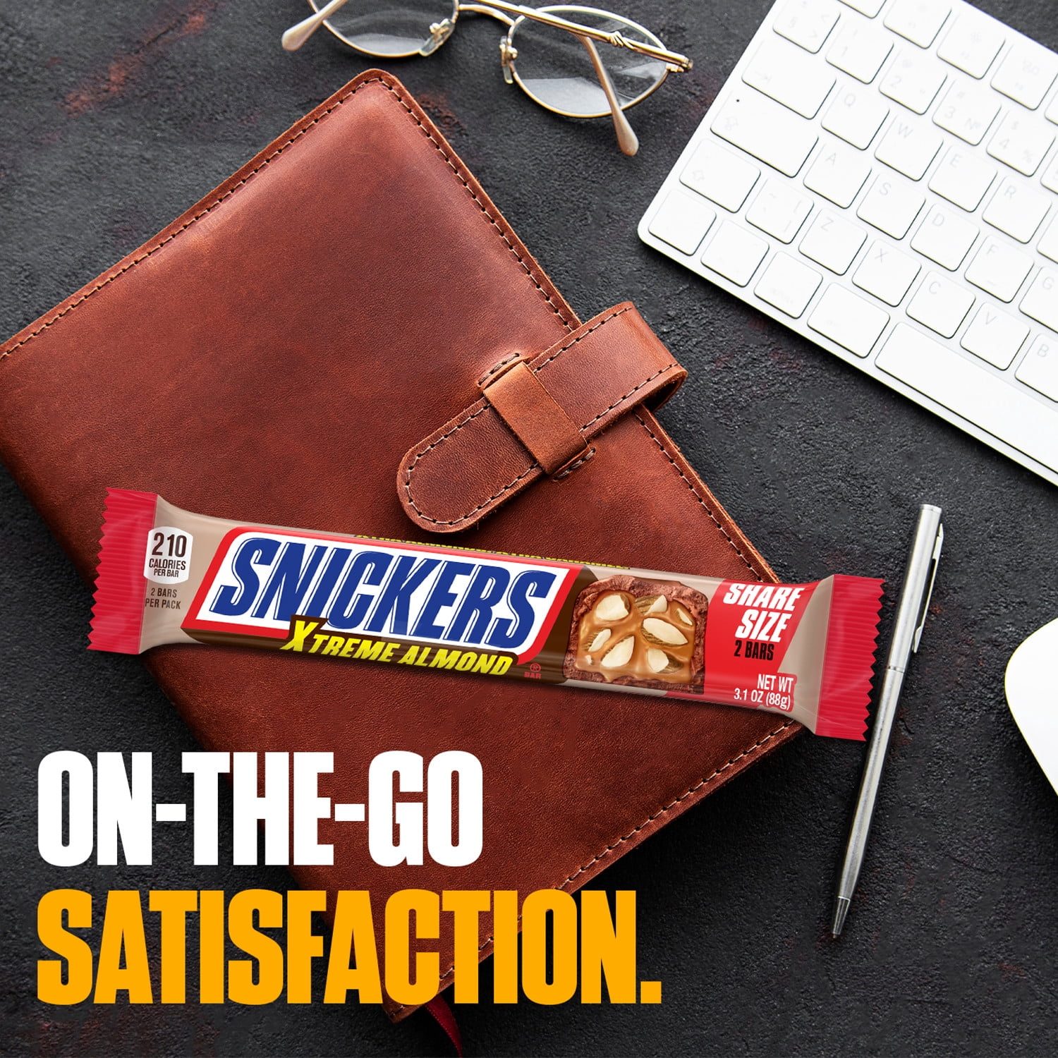 Snickers Xtreme Almond and Caramel Chocolate Candy Bar, Share Size - 3.1 Oz Bar