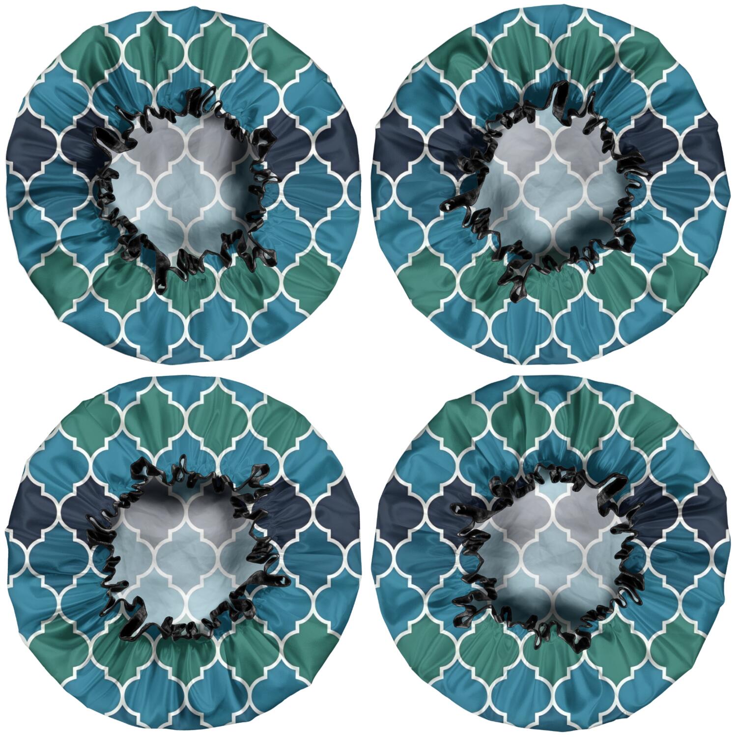 Shower Caps,Blue Green Checkered Pattern Waterproof Shower Cap for Women 4 Pieces,Double Reusable Hair Cover for Shower PEVA Elastic Stretch Hem