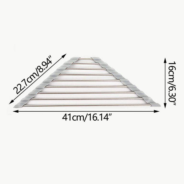 2 Pack Triangle Dish Drying Rack for Sink Corner Roll Up Dish Drying Rack  Folding Stainless Steel Multipurpose Over The Sink Corner Dish Drainer Mat