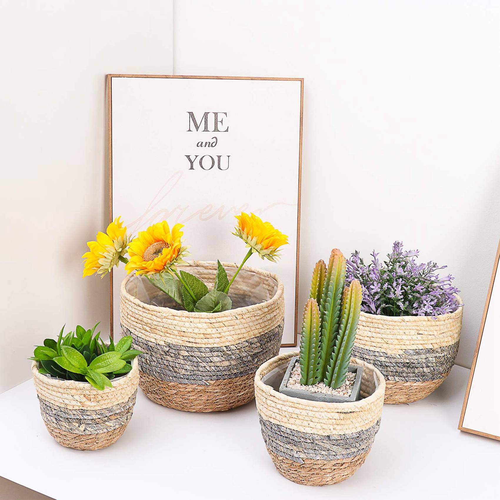 Pack of 4 Planter Basket Indoor Outdoor Flower Pots，Woven Storage Basket，Plant Pots Containers