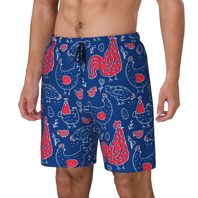 Fotbe Chicken and Rooster Traje de Baño para Hombre – Shorts de Natación de Secado Rápido con Forro y Bolsillos-Large