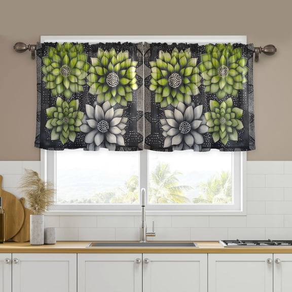 Yayeee Kitchen Curtains Tier Set of 2 Light Filtering 57"x24" Over Sink Window Panels, Gray Floral