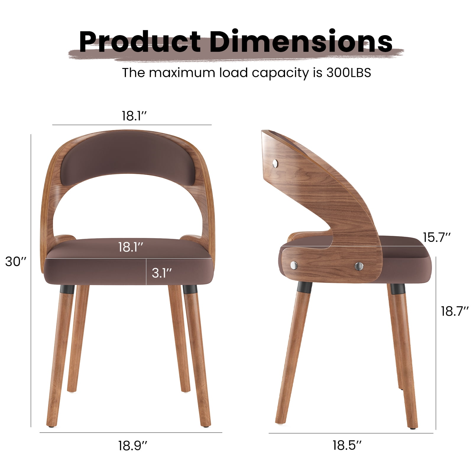 Farini Set of 4 Wood Dining Chairs with Curved Backrest for Kitchen Dining Room, Dark Brown