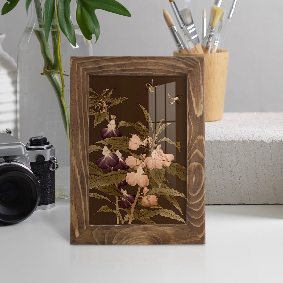 Asian Brocade IV - Framed Print w/glass - Walnut