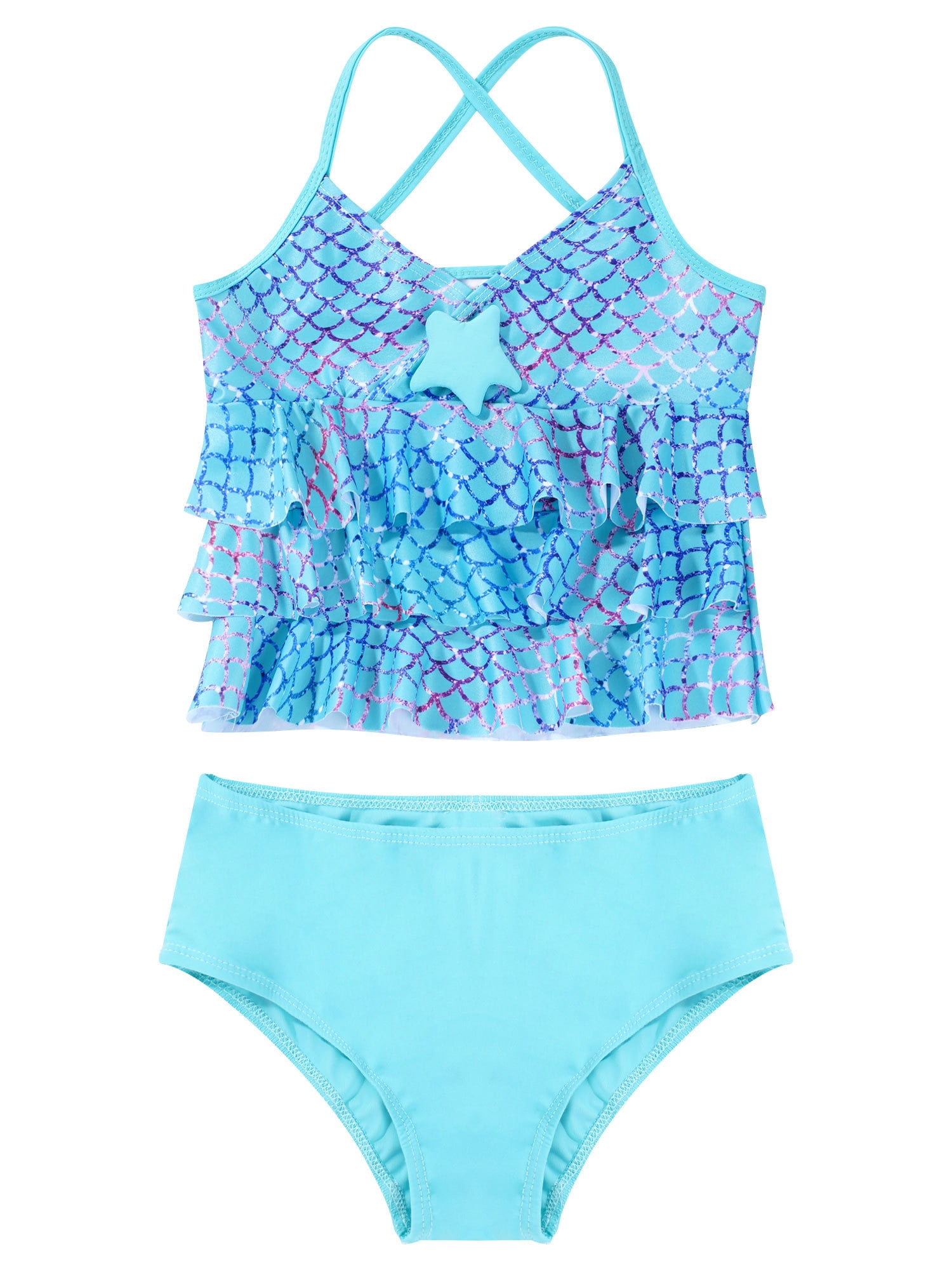 MSemis Big Girls Two Piece Tankini Sets Swimsuit Mermaid Swimwear Top