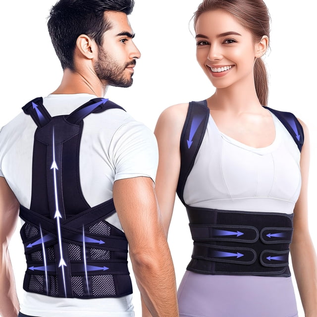 Corrector de postura Kepwaa para mujeres y hombres, soporte lumbar completo mejorado, enderezador de hombros ajustable para mejorar la postura de la espalda, alivio para dolor de espalda superior e in