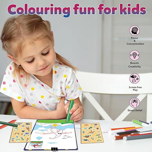 Little Berry Colors Set for Kids | My First Colour Set Kit World of Dinosaurs | All-Inclusive Set with Colouring Sheets, Stickers, Crayons | Gift for Boys & Girls | Travel Friendly Drawing Set