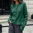 thumbnail image 2 of gbyLJF Womens Ruffer Sweater Cardigan Button Down Long Sleeve Crew Neck Cropped Knitted Tops Green, 2 of 6