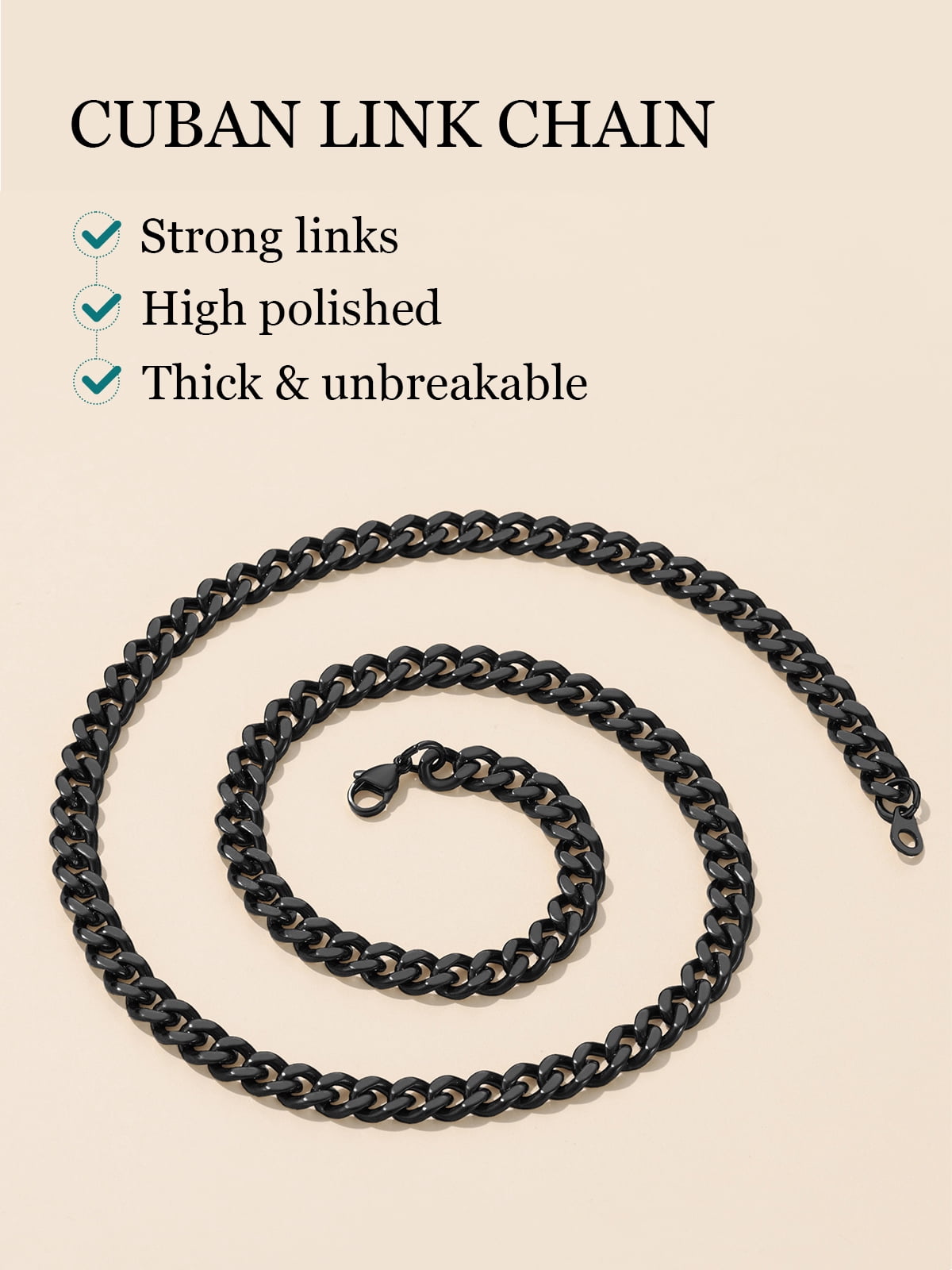 FaithHeart Cuban Link Chain Necklace for Men Stainless Steel Black Jewelry Gift with Card To My Son Birthday Christmas Graduation 7mm 20"