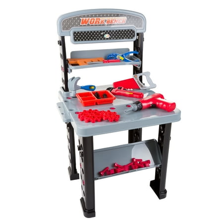 Tool Bench – 75-Piece Complete Pretend Play Woodworking and Mechanic Workshop Set by Hey! Play!