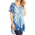 thumbnail image 4 of Sakkas Donna Women's Casual Lace Short Sleeve Tie Dye Corset Loose Top Blouse - Royal Blue - One Size, 4 of 5