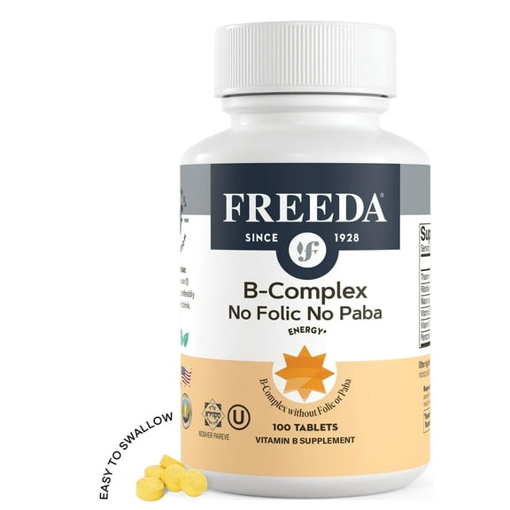 Super B Vitamin Complex – No Folic Acid or PABA – Energy & Stress Support – Kosher Vegan B Complex for Women & Men – 100 Tablets