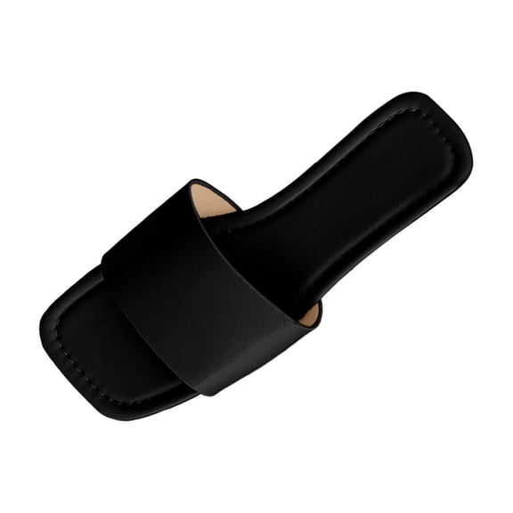 Gpaecead Women Square Toe Flat Beach Slippers Solid Color Outdoor Cushioned Non Slip Spring Summer Casual Shoes,Black