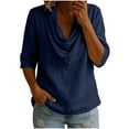 thumbnail image 2 of Warop Womens 3/4 Sleeve Tops Fall Cowl Neck Shirts Solid Office Business Dressy Casual Outfits, 2 of 6