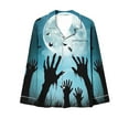 thumbnail image 4 of Women's Halloween Pajamas Set Lapel Button Long Sleeve Tops With Pocket Elastic Waist Pants Print Sleep & Lounge Wear (M, Light Blue), 4 of 5