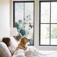 thumbnail image 2 of Teal Tulip Butterfly Window Privacy Film, Beige Turquoise Floral Blue Coastal Static Cling UV Sun Blocking Heat Control Window Tint Day and Night, Non-Adhesive One Way Privacy Cover 29.5''x78.7'', 2 of 7
