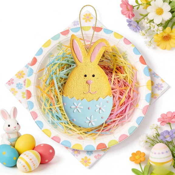 Easter Bunny Resin Figurine, Yellow Rabbits Hanging Ornament Spring Home Party Decoration