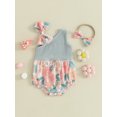 thumbnail image 3 of Musuos Newborn Girl Outfit, 3 6 12 18M Asymmetric Flower Print Sleeveless Romper with Bow Hairband Summer Clothes, 3 of 10