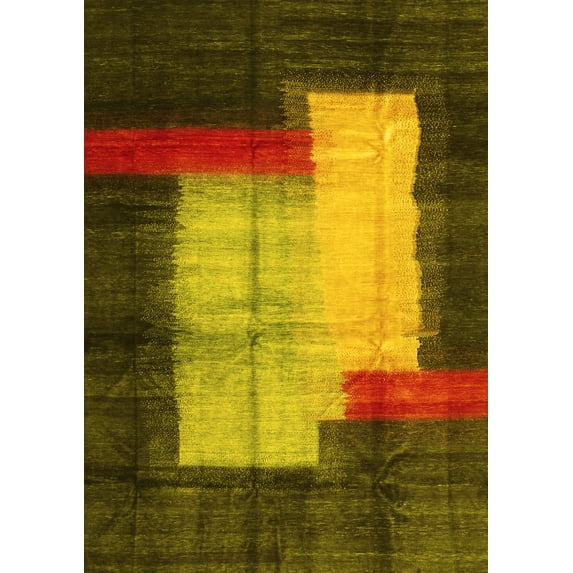 Ahgly Company Indoor Rectangle Abstract Yellow Contemporary Area Rugs, 6' x 9'