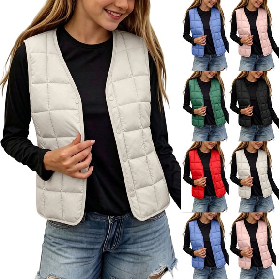 Fancifize Girls Quilted Lightweight Puffer Vest Kids V Neck Winter Warm Sleeveless Jacket for Layering Coat Outerwear 1-10 Years