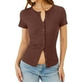 thumbnail image 6 of Womens Ribbed Short Sleeve T-Shirt Button up Knit Shirts Summer Lightweight Cardigan Tops, 6 of 7