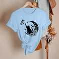 thumbnail image 4 of Tiweut Blouses pour Femmes Printemps Été Imprimé Chat Manches Courtes Col Rond Coupe Ample T-Shirts pour Femme Bleu, 4 of 5