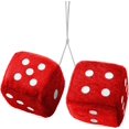 thumbnail image 1 of HSHDLDF 1Pair Fuzzy Plush Dice,Fluffy Dice Hanging for Car Rearview Mirror Decoration Hanging Ornament Retro Square Plush Dice with Dots for Car Interior Decoration (Red), 1 of 6
