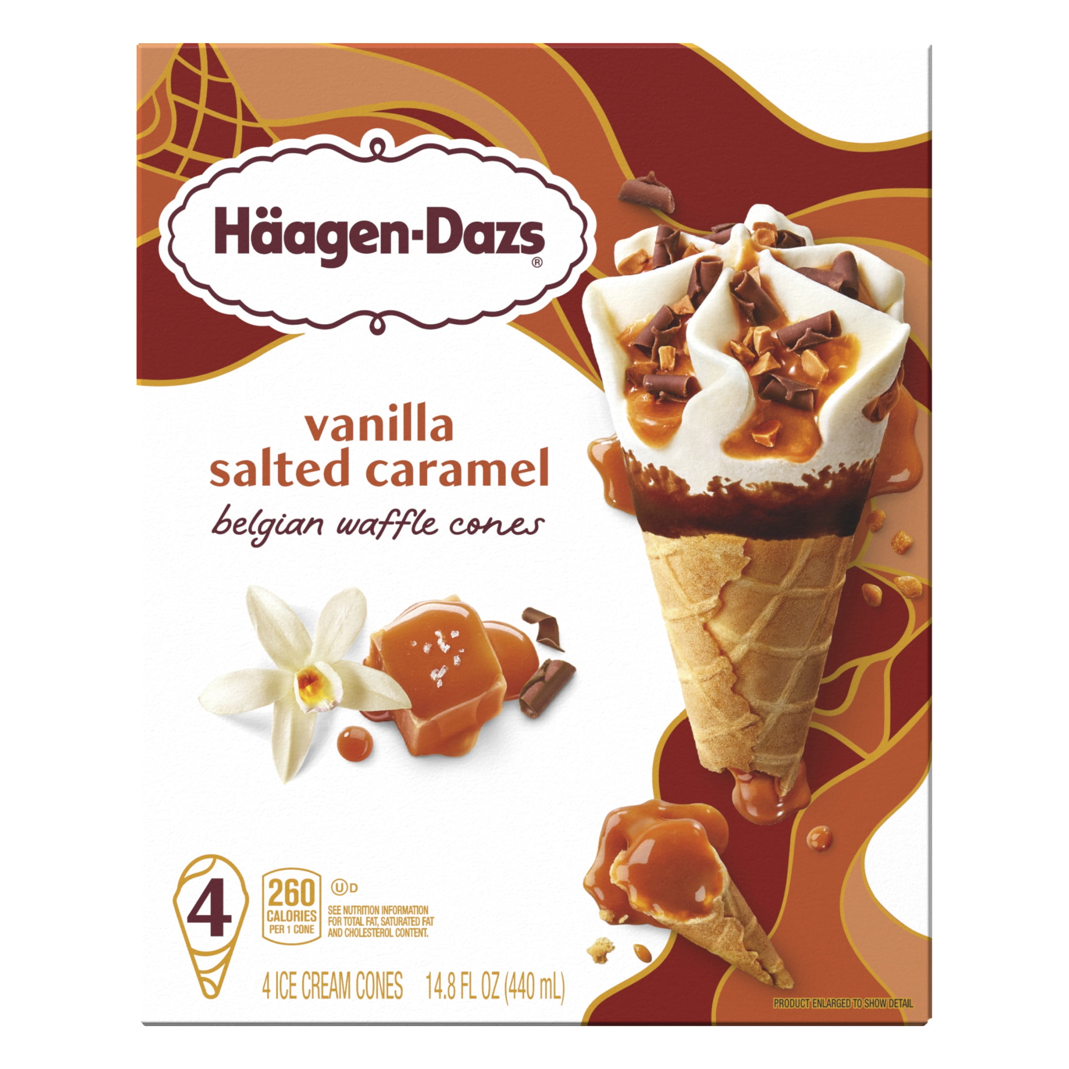 Haagen Dazs Vanilla Salted Caramel Belgian Waffle Ice Cream Cone, 4 Count