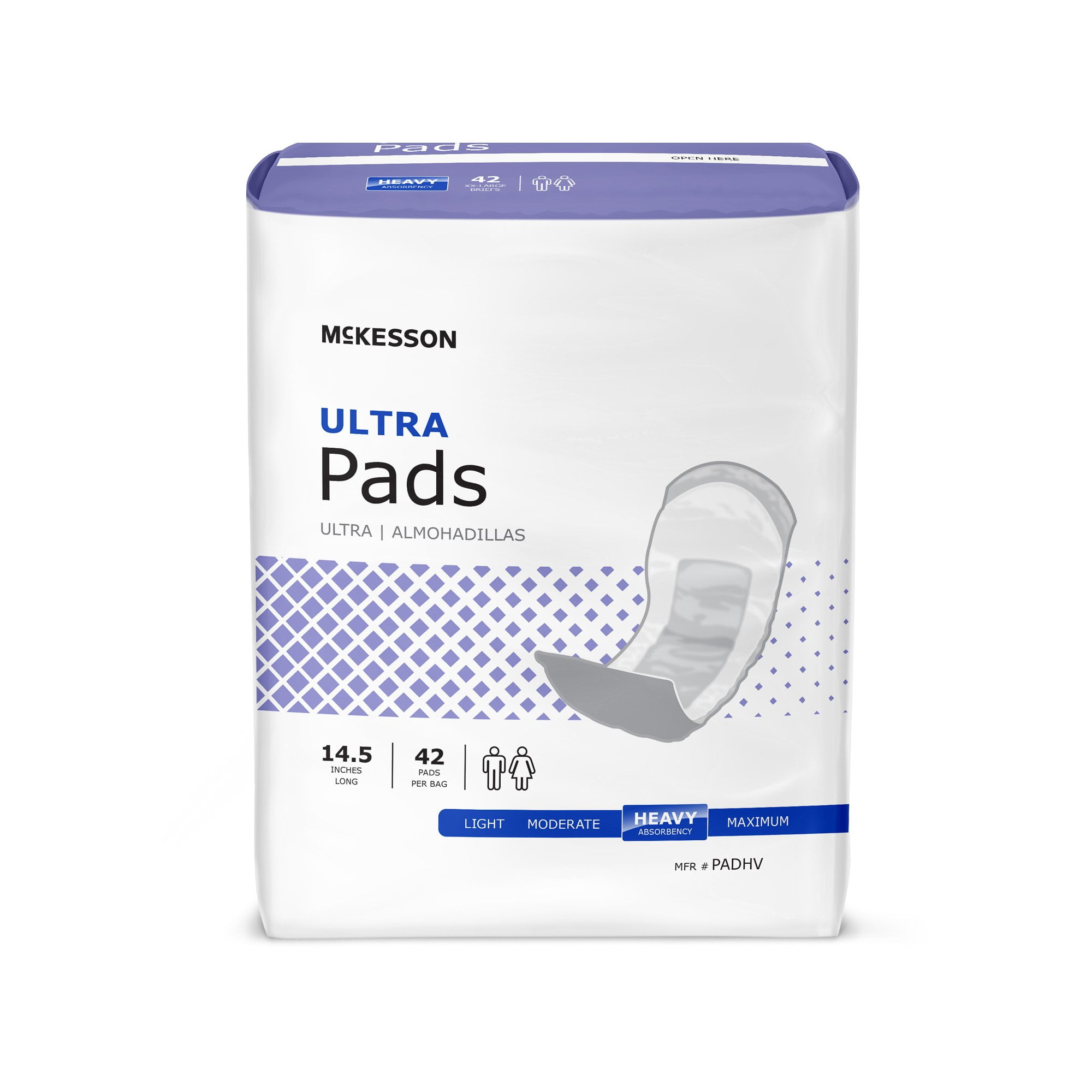 McKesson Ultra Unisex Incontinent Pad Contoured 14.5' L PADHV, Heavy, 42 Ct