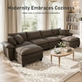 thumbnail image 2 of Sophia&William L-shaped Modular Sectional Sofa Sets, Modern Chenille Couch Cloud Deep Seat Sofa with 2 Pillows & Ottoman for Living Room, Apartment, Brown, 2 of 10