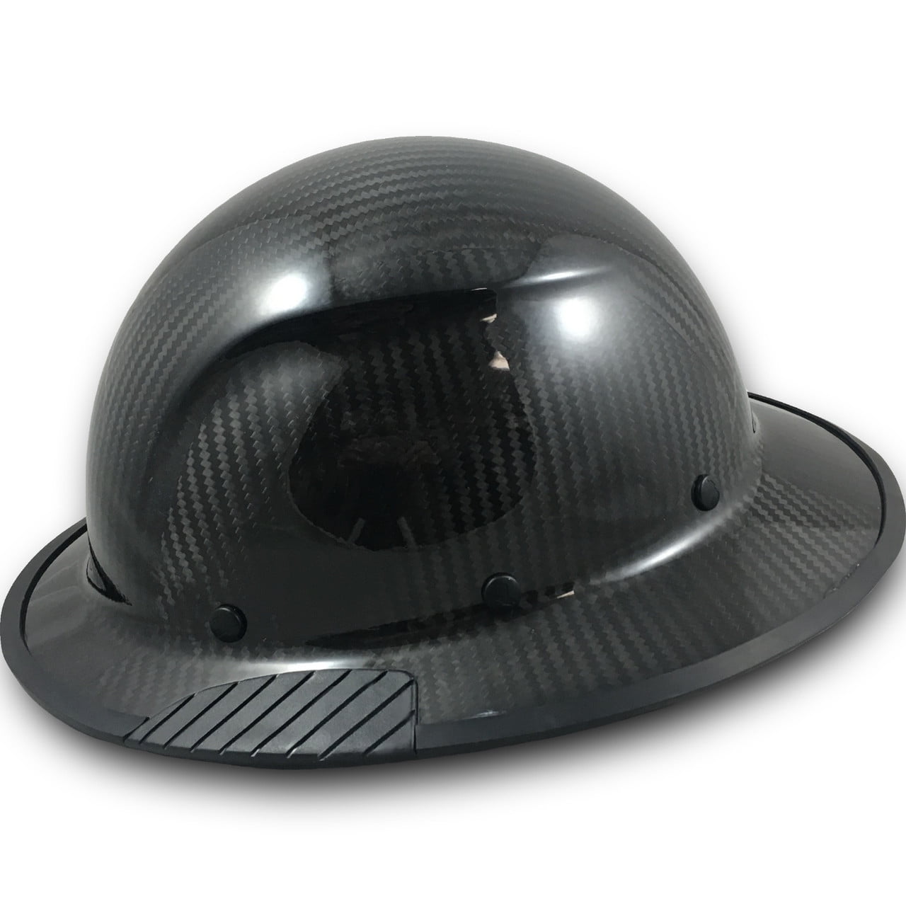Actual Carbon Fiber Hard Hat - Full Brim Glossy Black with Protective Edge and Tote