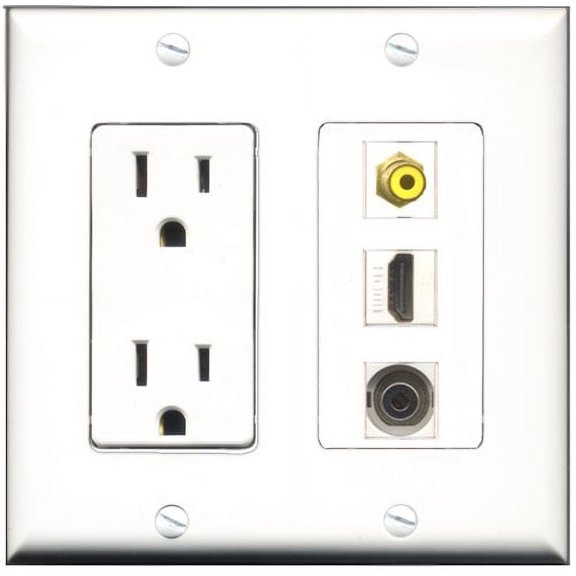 RiteAV - 15 Amp Power Outlet 1 Port HDMI 1 Port RCA Yellow 1 Port 3.5mm Decorative Wall Plate