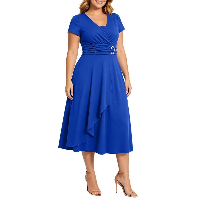 ladies summer dresses size 22 TOWED22 For Women,Plus Size Maxi Dress for Women Summer Floral Dresses Cold Shoulder Short Sleeve Sundress Long Party Gown Dress Gold,4XL