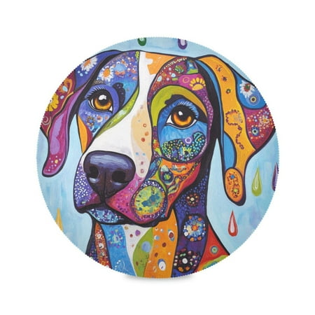 

Round Plate Mat 15.4x15.4 Inchesx1 Placemat Table Mat Kitchen Mat Coffee Mat Fabric Thick Strong Wear-Resistant Heat Resistance Colorful Dogs and Raindrops
