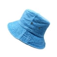 thumbnail image 4 of Solar Powered Bucket Hat with Neck Cover - Cooling UV Protection Unisex Washed Old Sunscreen Shade Solid Color Breathable Hole Hollow Denim Fisherman Hat, 4 of 4