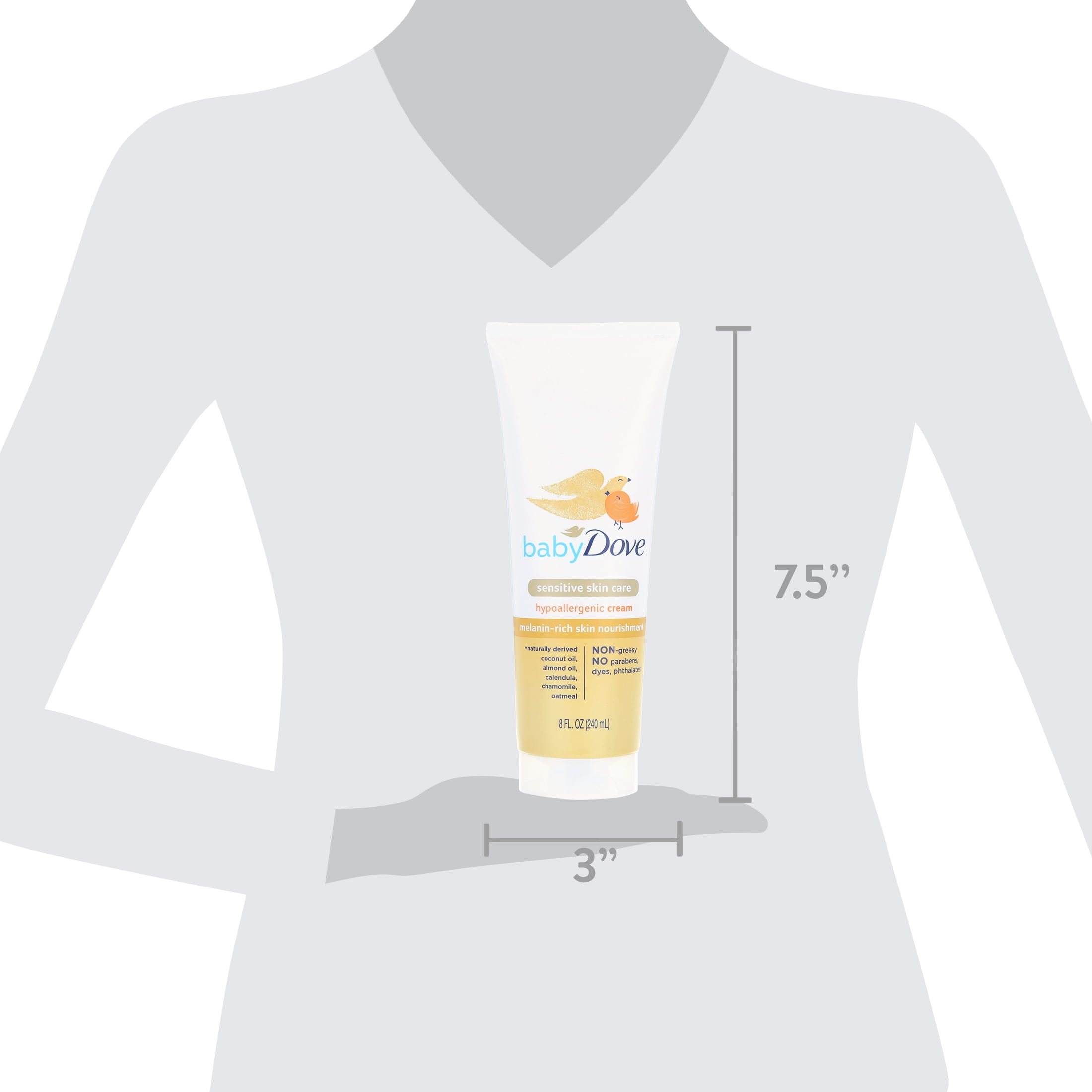 Baby Dove Sensitive Baby Cream Baby Skin Care Melanin-Rich Skin Nourishment Hypoallergenic and Non-Greasy, 8 Fl oz