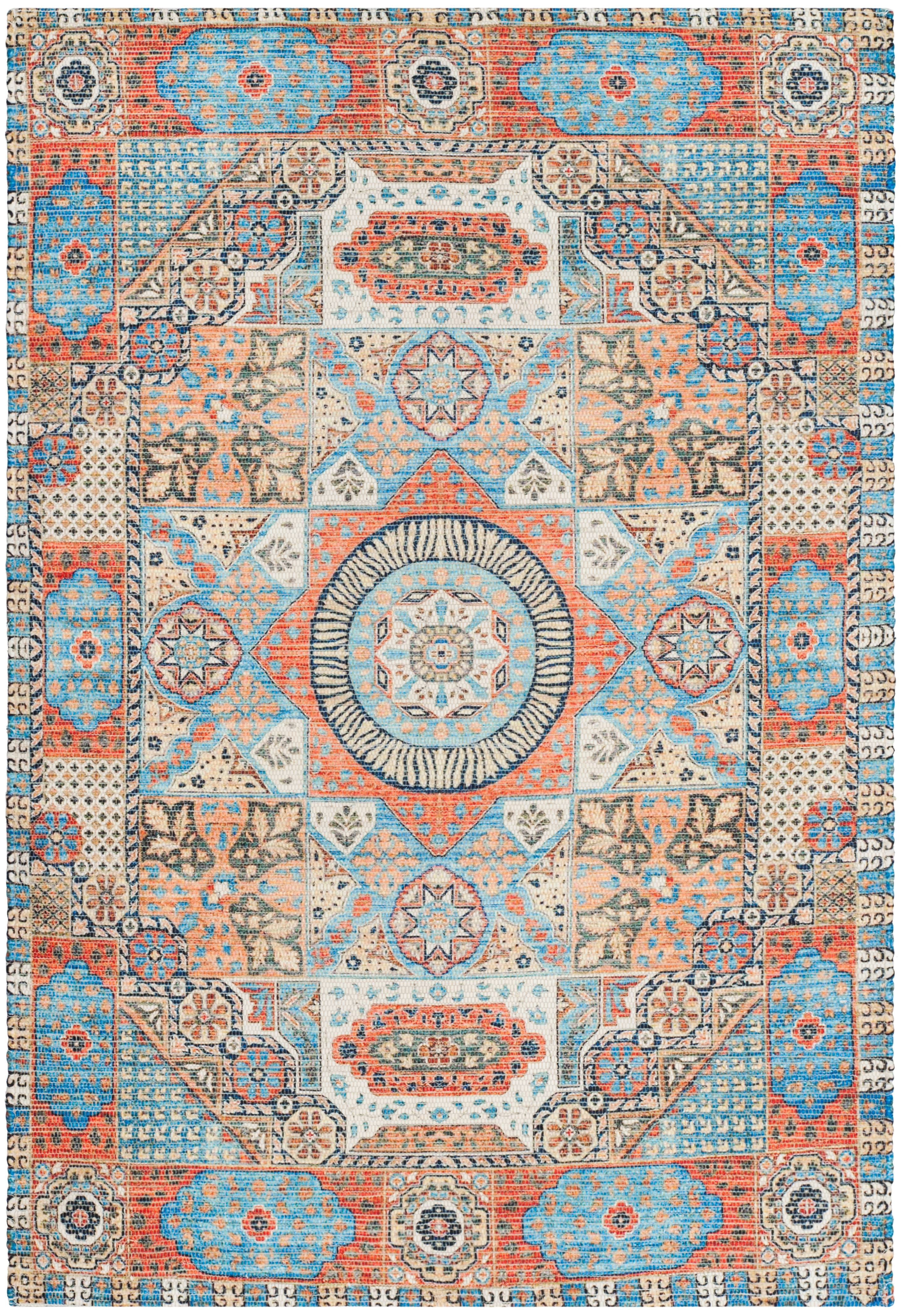 SAFAVIEH Saffron Leighton Border Cotton Area Rug, Orange/Blue, 4' x 6'