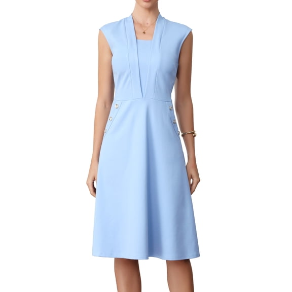DARING DIVA Women's Elegant Knee Length Cap Sleeve Dressy Dress XS Light Blue