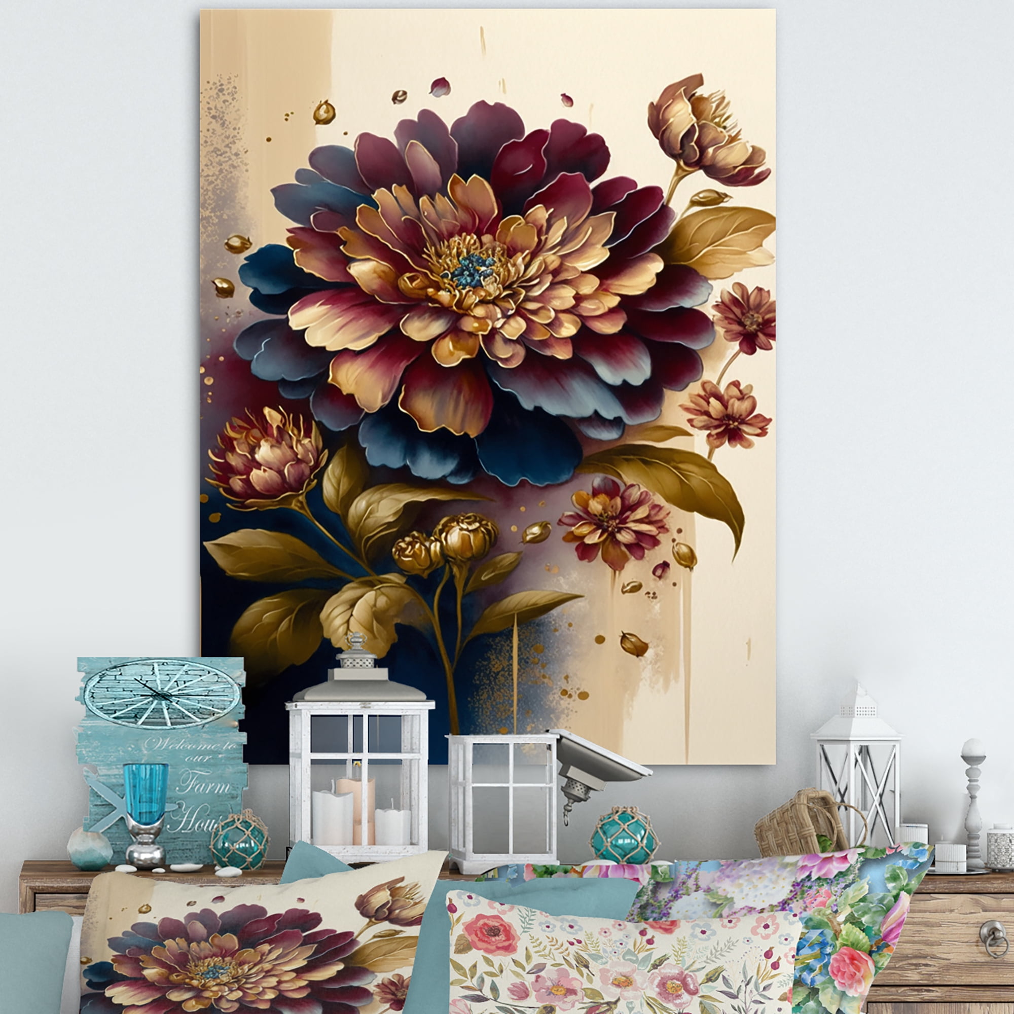 Designart Night Shade Zinnia Floral Design II Canvas Wall Art