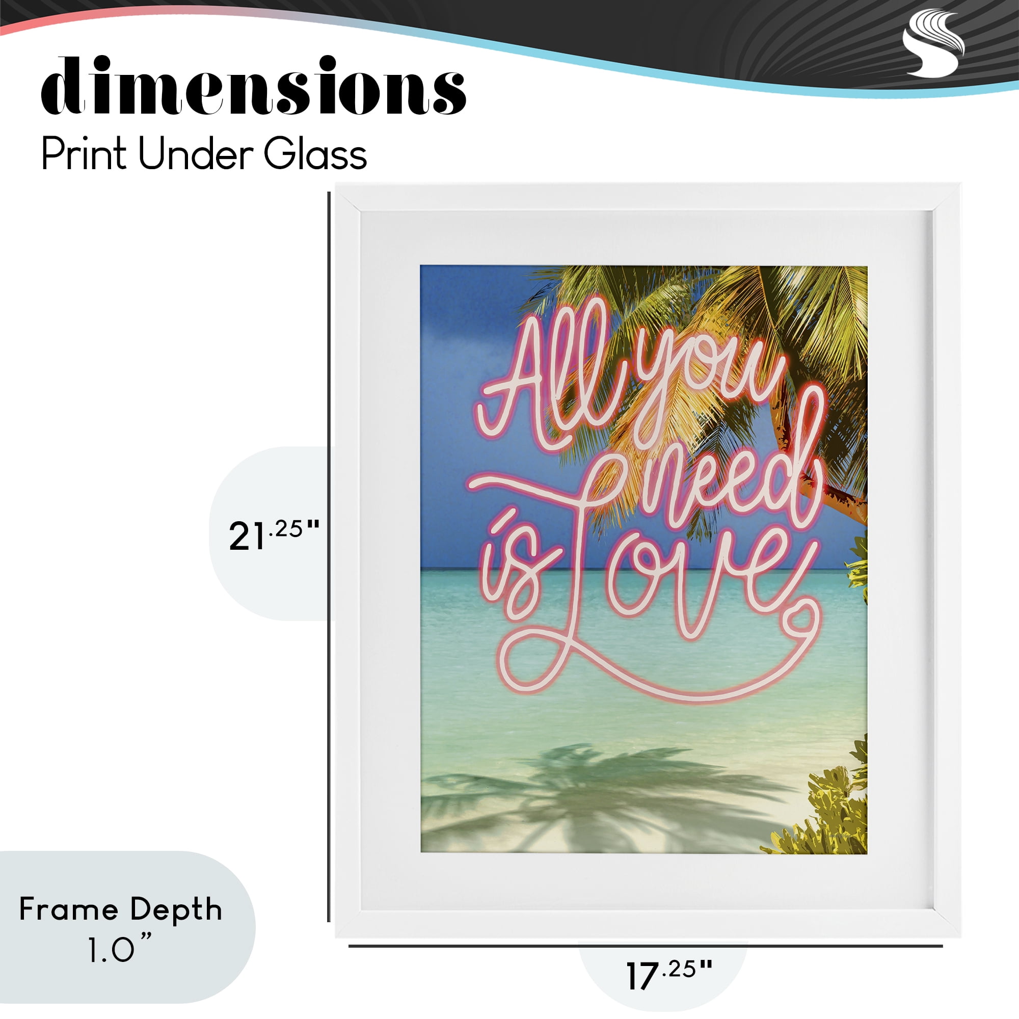 Stupell Industries Tropical All You Need Is Love White Framed Print Under Glass, design by Amber Sterling