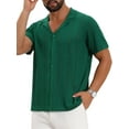 thumbnail image 5 of INSPIRE CHIC Men's Hollow Knitted Shirt Short Sleeve Button Down Striped Shirts 2XL Green, 5 of 6