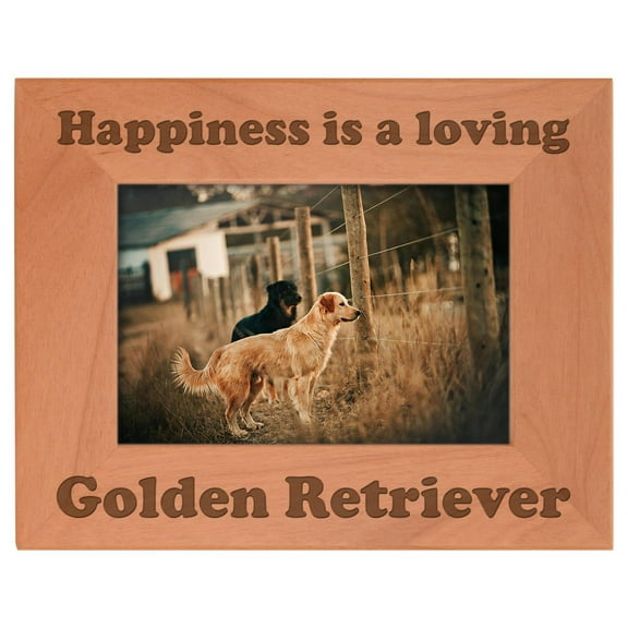 ThisWear Golden Retriever Gifts Happiness is a Loving Golden Retriever Natural Wood Engraved 4x6 Landscape Picture Frame Wood
