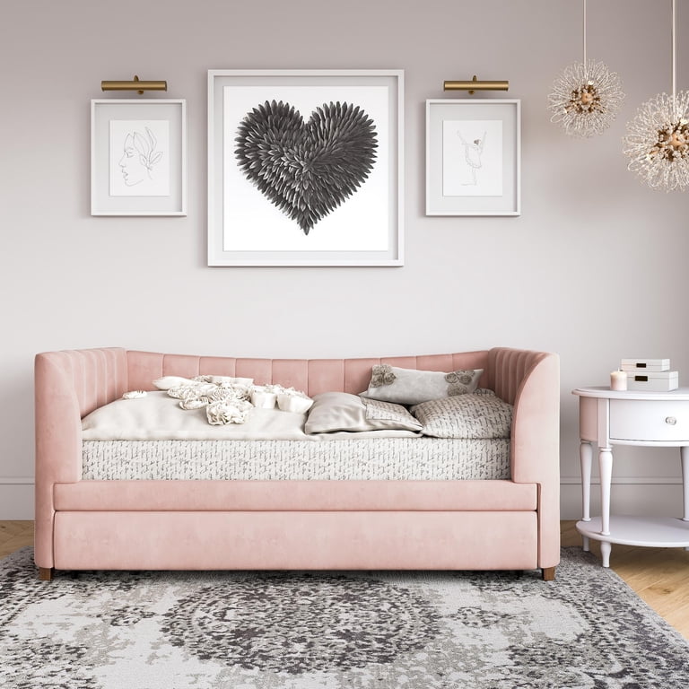 オランダ卿ルーピンク ベルベット ペット ベッドスイート ピンク Little Seeds Valentina Upholstered Daybed with Trundle, Twin, Pink