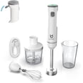 thumbnail image 1 of Cordless Hand Blender, Variable Speed Immersion Blender Rechargeable, with 500ml Chopper, 600ml container, Egg Whisk, for Smoothies, Baby Food and Soups – White, 1 of 7