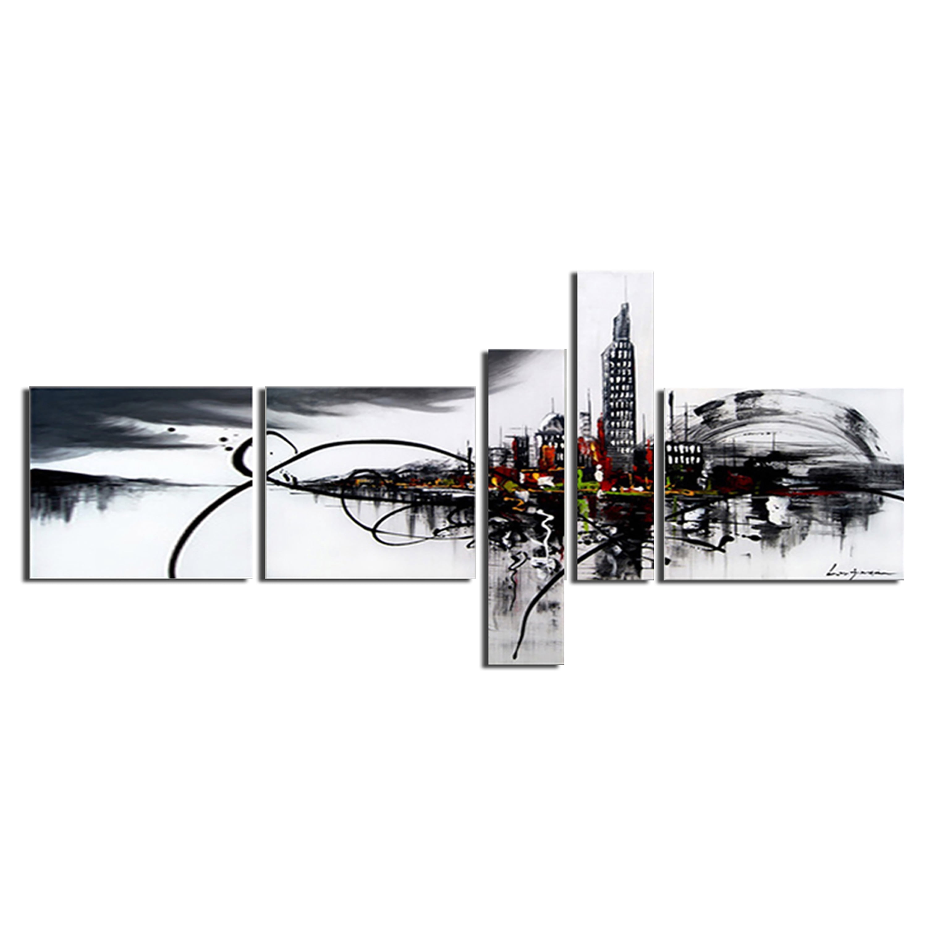 DESIGN ART  "Black & White Cityscape" 66 x 36-inch 5-panel Canvas Art Print