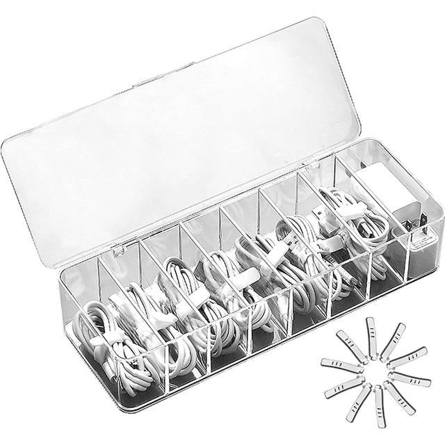 Caja organizadora de cables de carga transparente, caja de gestión de cables de datos, clasificador de cables USB, caja organizadora de cosméticos compacta, organizador y almacenamiento de accesorios