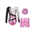 thumbnail image 2 of iefiel Costume de Gymnastique pour Filles Manches Longues Col Rond Justaucorps avec Shorts et Couvre-Chef Rose 16, 2 of 5