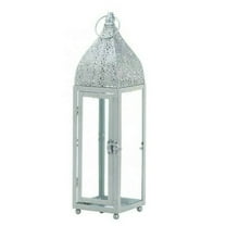 Home Decorative Silver Moroccan-Style Candle Lantern - 15 inches